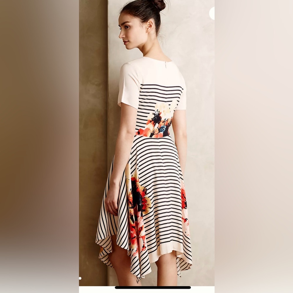 Anthropologie Corey Lynn Calter Cream and Black Striped Flower Dress - Picture 2 of 5